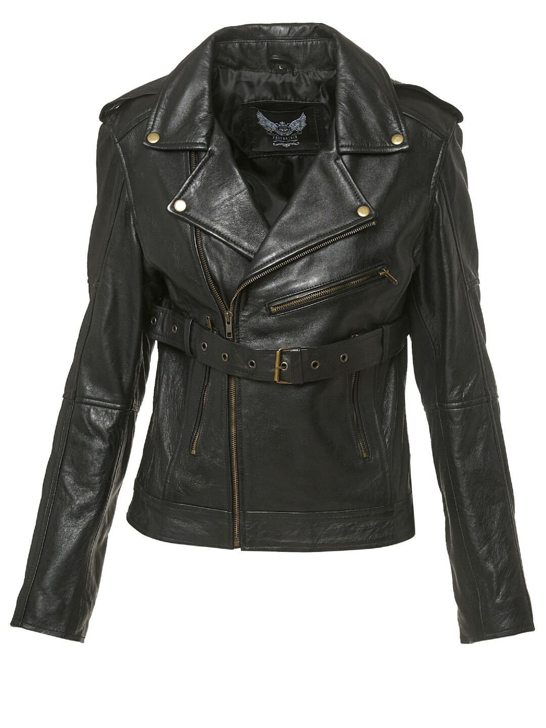 Women s Leather Jacket Fitted Hip Length Waist Belt Biker Style Propanther Black Hand Made Etsy Canada