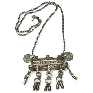 Ethnic Tribal Yemeni Pendant Amulet Box Antique Bedouin Silver Old Silver Arabian Coins
