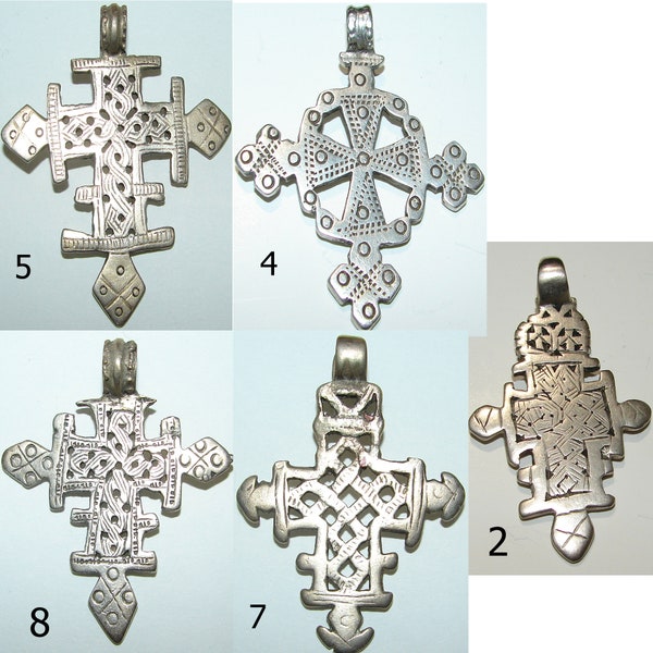 Vintage Ethiopian Sterling Silver Cross Pendant Handmade 2.25"