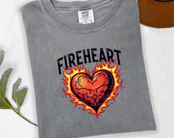 Vintage Feuer-Herz Unisex T-Shirt, SJM-Zitate, Komfort-Farben-T-Shirt Thron des Glases Zitat-Shirt Bücherwurm-T-Shirt, Sie geben nicht nach