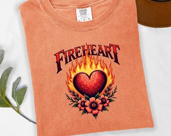 Vintage Feuer-Herz Unisex T-Shirt, SJM-Zitate, Komfort-Farben-T-Shirt Thron des Glases Zitat-Shirt Bücherwurm-T-Shirt, Sie geben nicht nach