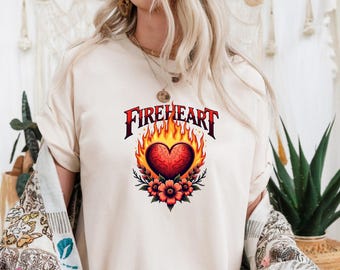 Vintage Feuer-Herz Unisex T-Shirt, SJM-Zitate, schweres Baumwoll-T-Shirt Thron des Glases Zitat-Shirt Bücherwurm-T-Shirt, Sie geben nicht nach