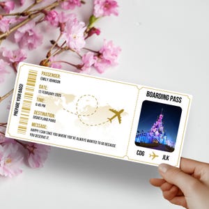 Modèle de carte d'embarquement personnalisable, billet d'avion modifiable, cadeau de voyage imprimable, téléchargement numérique sur toile, billet d'avion bricolage