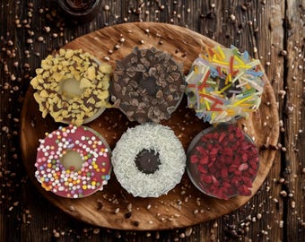Vegan Chocolate Donuts • Handmade Vegan Letterbox Gifts • Moo Free Chocolate • Novelty Mini Donut Style Chocolates •