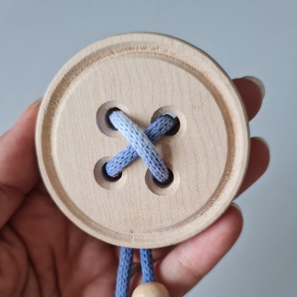 Wooden Button Brooch with Pink Blue Green Color Cotton Tie , BeeButton Natural Maple Wood Button,