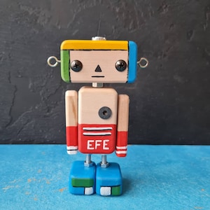 Wooden Robot Toy, Personalised Easter & Birthday Gift, Toddler Toys Gift, Wooden Waldorf Robot Doll, Kids Room Decor, Gift for Co-Workers image 1