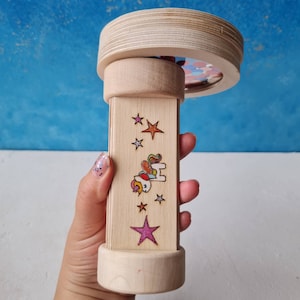 Unicorn Theme Personalized Flowerscope Kaleidoscope, Eco-friendly Natural Wood Outdoor Play Toy for Explorer Kids, Gift for Magic Love Girls