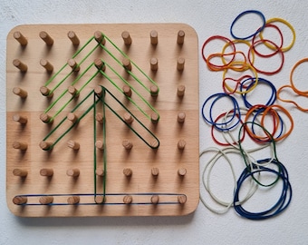 Geoboard-spelset van natuurlijk hout, Montessori Waldorf onderwijs- en leerspeelgoed met open einde, houten paascadeau voor kinderen, peuters, meisjes en jongens