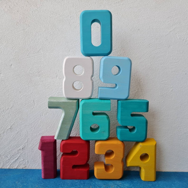 Natural Wood Colorful Numbers Set, Wooden Educational Montessori and ...
