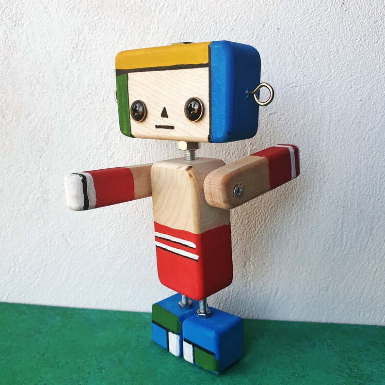 Wooden Robot Toy, Personalised Easter & Birthday Gift, Toddler Toys Gift, Wooden Waldorf Robot Doll, Kids Room Decor, Gift for Co-Workers image 4
