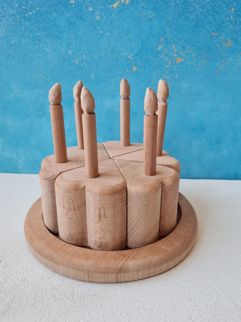 Natural Wood Blossom Cake Birthday Gift, Waldorf Celebration Center Piece, Ecofriendly Kitchen Play Set, Pretend Play Gift for Boys & Girls Blossom Heart Cake