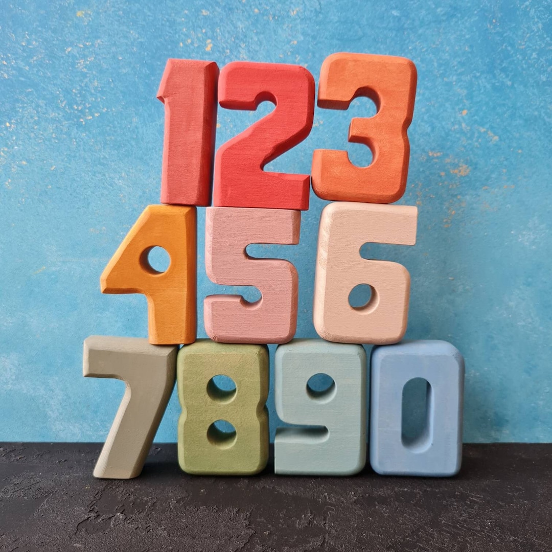 Natural Wood Colorful Numbers Set, Wooden Educational Montessori and ...