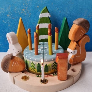 Four Seasons Woodland Theme Wooden Birthday Cake, Storytelling Kids Play Set , Waldorf Birthday Celebration Ring Center Piece, Birthday Gift