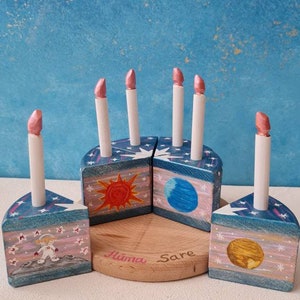 Personalized Stars& Space Planets Theme Wooden Cake Toy, Montessori Kitchen Play Set, Waldorf Storytelling Birthday Cake Gift for Boys Girls
