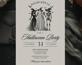 Modern Halloween Party Invitation Template, Adult Halloween Party Invite, Halloween Costume Party Invitation, Cocktail Party Invitation