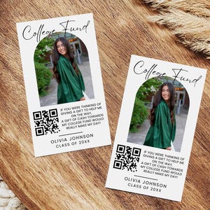 College Fund QR-codebordsjabloon, modern minimalistisch afstuderen College Fund invoegen, aangepast High School Grad Party-bord, Venmo QR-codebord