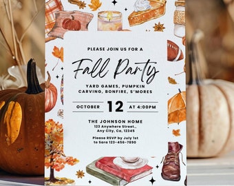 Fall Harvest Party Invitation Template, Fall Fest Invite, Autumn Neighborhood Party Invitation, Pumpkin Bonfire Potluck Invitation Printable