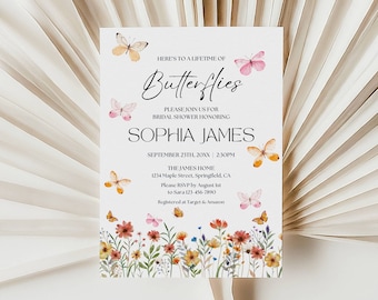 Lifetime of Butterflies Bridal Shower Invitation Template Butterfly Bridal Shower Invite Butterfly Wildflower Wedding Shower Decor Printable