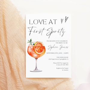 Modelo de convite para chá de panela Aperol Spritz, convite para chá de panela Love at First Spritz, papel de carta para chá de panela Spritz para chá de casamento cítrico