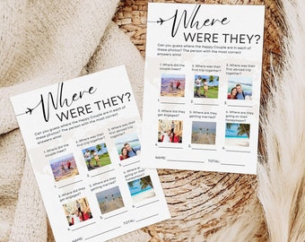 Where Were They Bridal Game, Modern Photo Guessing Game Template, Destination Wedding Activity, Wedding Shower Game Travel Couple Editable