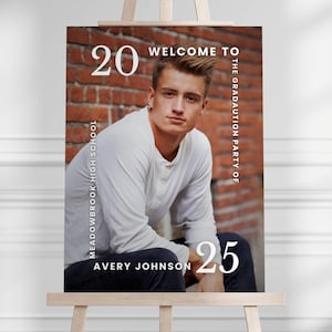 Graduation Party Welcome Sign Template, Boy Son Senior Grad Party Welcome Sign, 2025 Modern Photo Graduation Celebration Welcome Sign Poster