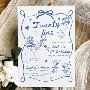 Hand Drawn Twenty Fine Birthday Party Invitation Template, 25th Birthday Invite, Cowgirl 21st 24th Birthday Dinner Celebration Printable image 2