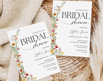 Bridal Shower Invitation Template, Floral Bridal Shower Invite, Love in Bloom Wedding Shower, Modern Boho Wildflower Shower Decor Printable
