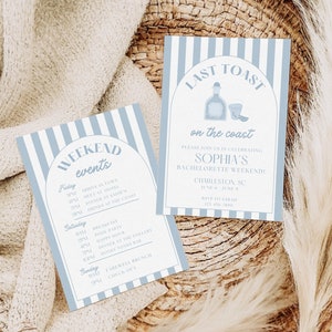 Coastal Cowgirl Bachelorette Party Invitation & Itinerary Template, Last Toast on the Coast Bach Weekend Invite, Beach Bachelorette Editable