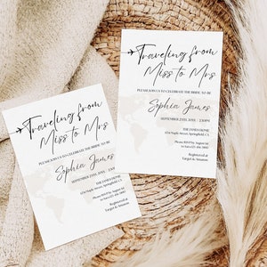 Bridal Shower Invitation Template, Traveling from Miss to Mrs Bridal Shower Invite Travel Theme Wedding Shower Modern Shower Decor Printable