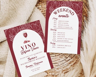 Vino Before Vows Bachelorette Party Invitation & Itinerary Template, Wine Tasting Bach Weekend Invite, Vineyard Winery Bachelorette Editable