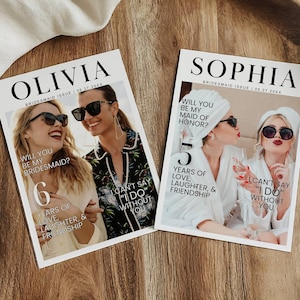 Modelo de revista para cartão de proposta de dama de honra, convite editável para proposta de dama de honra, você será meu cartão de dama de honra, presente de jornal para impressão
