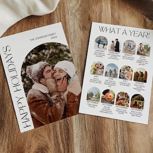 Christmas Photo Card Template, Year In Review Holiday Card, Printable Family Photo Christmas Card, Arch Photo Holiday Newsletter Editable