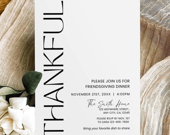Friendsgiving Invitation Template, Thanksgiving Party Invite, Friendsgiving Dinner Invitation, Thankful Autumn Fall Potluck Invite Editable