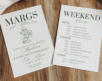 Margs and Matrimony Bachelorette Party Invitation & Itinerary Template, Margaritas and Matrimony Bach Weekend Invite, Beach Bachelorette