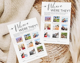 Where Were They Bridal Game, Modern Minimalist Photo Guessing Game Template, Couples Shower Game Travel Theme Wedding Shower Game Editable