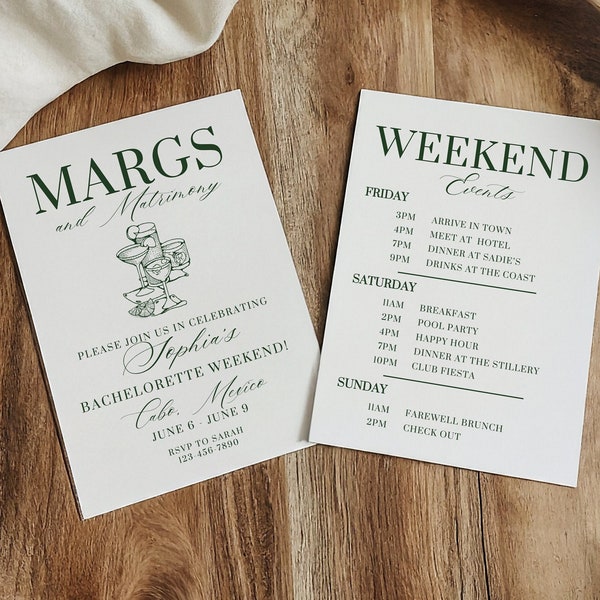 Margs and Matrimony Bachelorette Party Invitation & Itinerary Template, Margaritas and Matrimony Bach Weekend Invite, Beach Bachelorette
