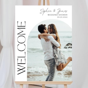 Hochzeitsdusche Willkommen Schild Vorlage, modernes minimalistisches Hochzeit Dusche Willkommensschild, Bogen Foto Paare Dusche Brunch & sprudelnde Dusche Dekor