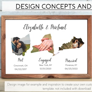 Zustand geformt Foto Collage Vorlage, Digitale US Staaten Sammelalbum in Canva, Reise Karte, DIY Met Engage Verheiratet Geschenk / Vatertagsgeschenk