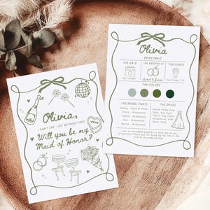 Bridesmaid Proposal Card Template, Hand Drawn Will You Be My Bridesmaid Card, Bow Bridesmaid Maid of Honor Proposal Info Invite Editable