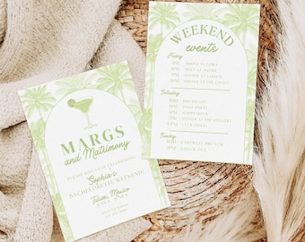 Margs and Matrimony Bachelorette Party Invitation & Itinerary Template, Margaritas and Matrimony Bach Weekend Invite, Beach Bachelorette