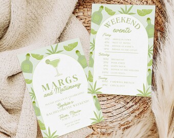 Margs and Matrimony Bachelorette Party Invitation & Itinerary Template, Margaritas and Matrimony Bach Weekend Invite, Beach Bachelorette