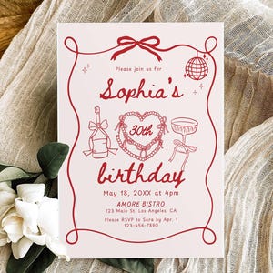 Hand Drawn Birthday Party Invitation Template, Whimsical 30th Birthday Invite, 40th 50th Doodle Birthday Dinner Celebration Invite Printable
