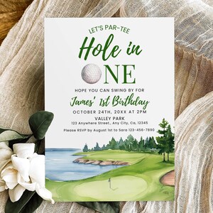 Hole in One Birthday Party Invitation Template, First Birthday Party Invite, Golf 1st Birthday Invitation, Golf Par-Tee Invite Editable