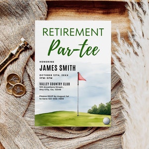 Modèle d'Invitation à la fête de la retraite, faire-part de retraite amateur de golf, invitation à la retraite moderne, carte de retraite de golfeur modifiable