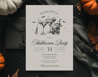 Modern Halloween Party Invitation Template, Adult Halloween Party Invite, Halloween Costume Party Invitation, Cocktail Party Invitation