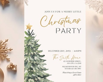 Modern Christmas Party Invitation Template, Holiday Party Invite, Christmas Tree Dinner Party Invitation Work Holiday Party Invite Printable