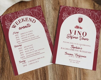 Vino Before Vows Bachelorette Party Invitation & Itinerary Template, Wine Tasting Bach Weekend Invite, Vineyard Winery Bachelorette Editable