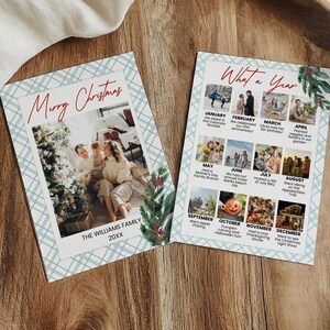 Geruite kerstkaartsjabloon, jaaroverzicht kerstkaart, afdrukbare familiefoto kerstkaart, nieuwsbrief vakantiekaart bewerkbaar