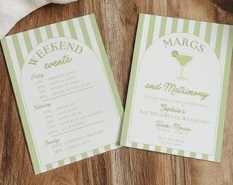 Margs and Matrimony Bachelorette Party Invitation & Itinerary Template, Margaritas and Matrimony Bach Weekend Invite, Beach Bachelorette