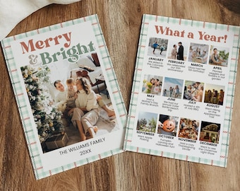 Plaid Christmas Photo Card Template, Year In Review Holiday Card, Printable Family Photo Christmas Card,  Holiday Newsletter Card Editable